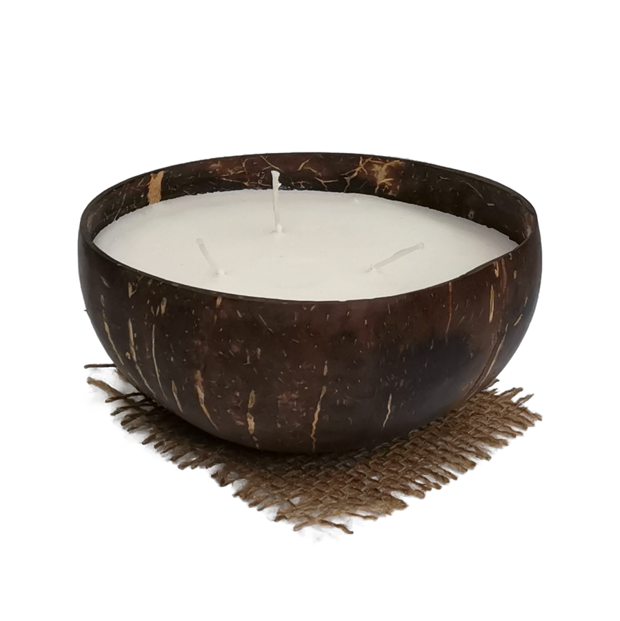 Свічка з натурального воску в кокосовій чаші