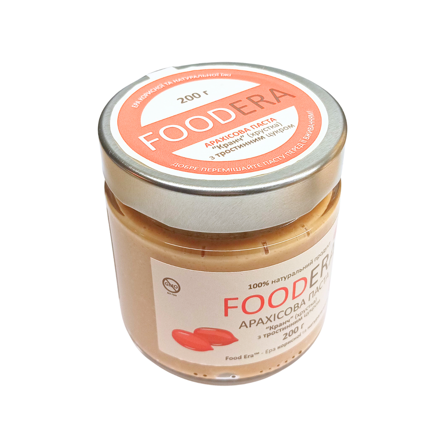 Арахісова паста FOODERA "Кранч" (хрустка) з тростинним цукром, 200 г