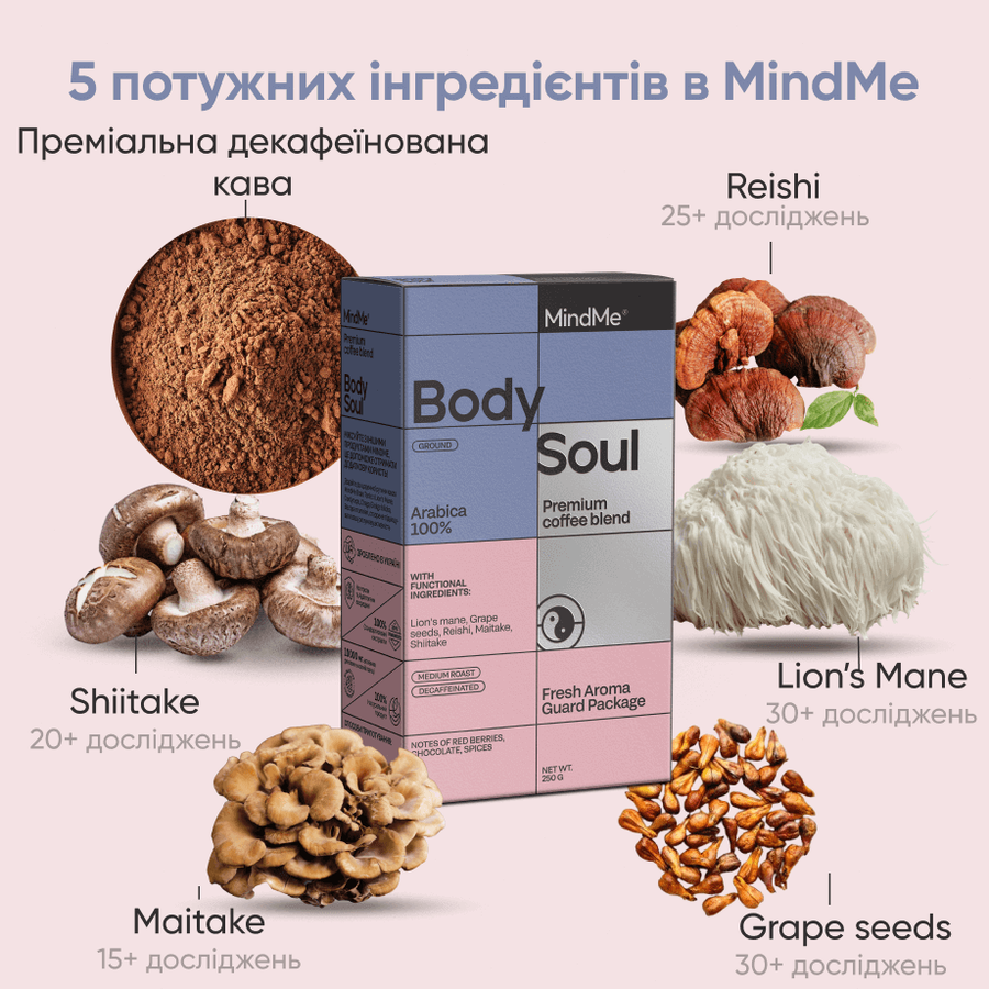 Кава функціональна декофеїнована MindMe Body & Soul, 250 г