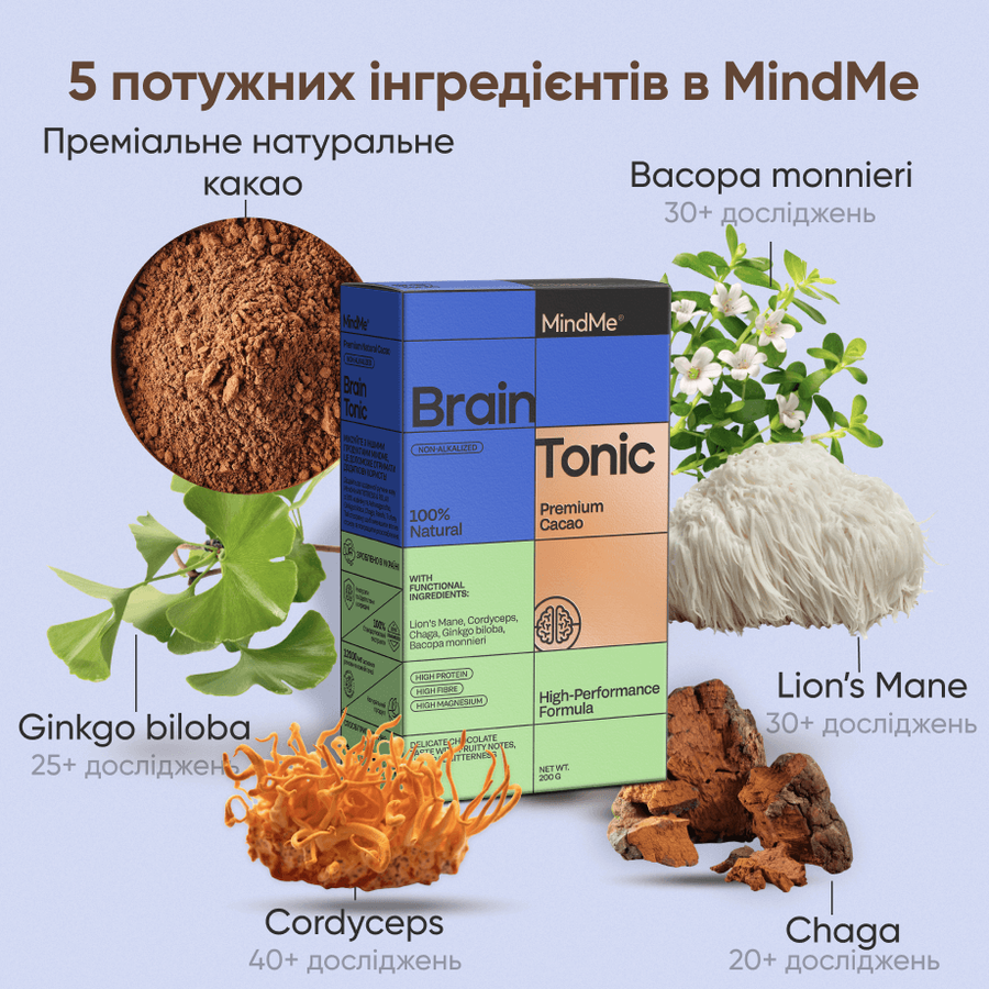 Какао натуральне функціональне MindMe Brain Tonic, 200 г