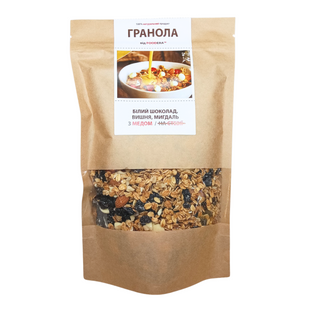 Гранола FOODERA "Білий шоколад, вишня, мигдаль" з медом, 500 г